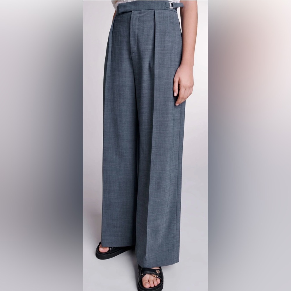 Maje Blue-Grey Wide-Leg Trousers